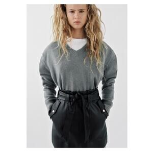 ZARA‎ Faux Leather Belted Mini Skirt M Black